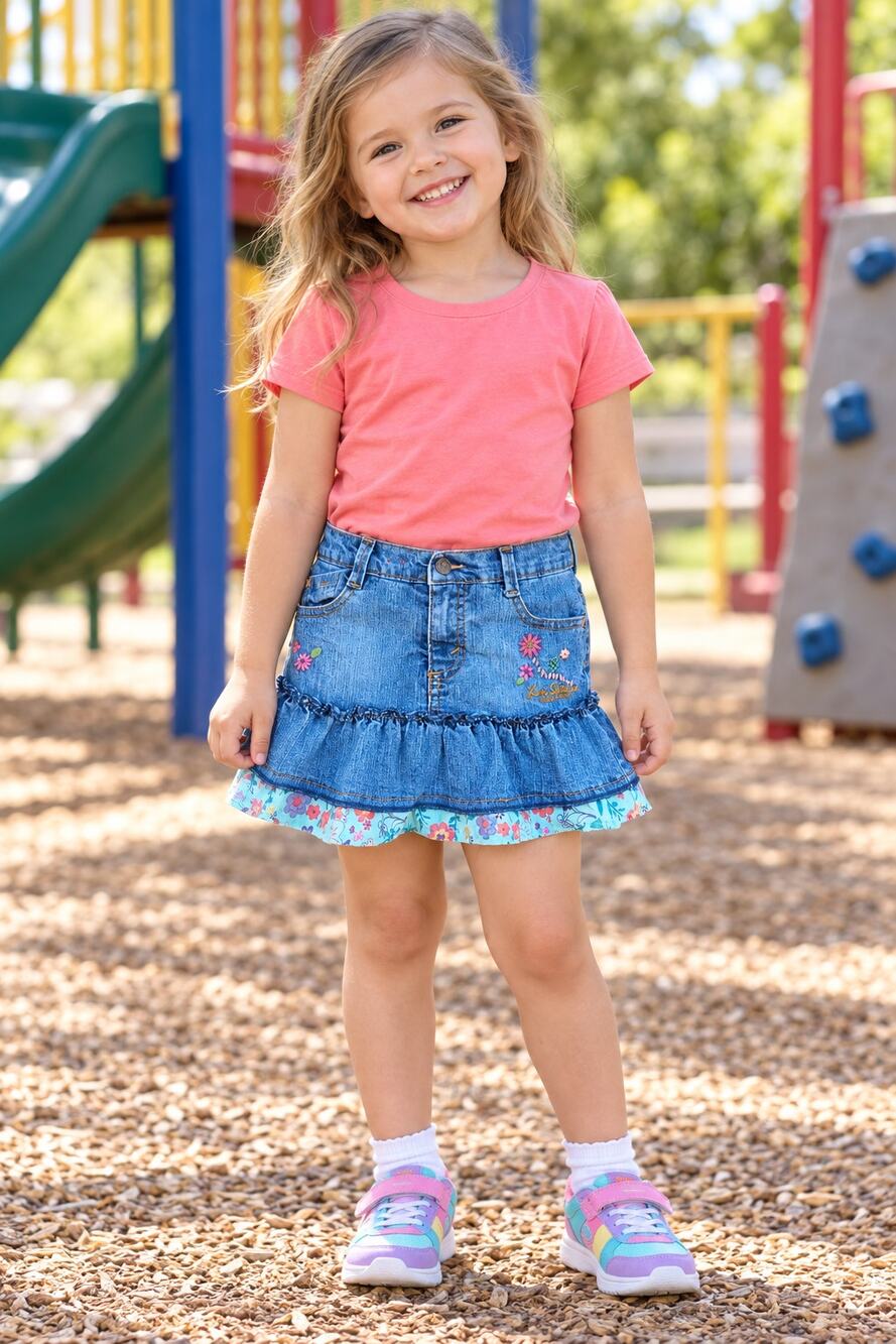 Levi Strauss Girls 4T Denim Skirt Built In Bloomers Floral Ruffle Y2K